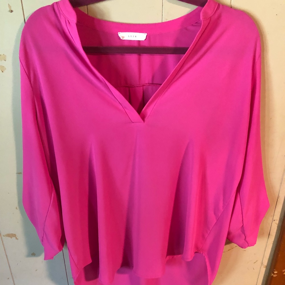 Bright pink boutique brand v neck blouse